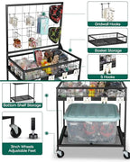 AHOWPD Grid Wall Panels Display Cart - Rolling Heavy Duty Metal Wire Grid Wall Display Stand Rack with 10 Hooks & 10 S Hooks for Craft Shows, Retail Art Fair and Flea Market (Black Cart, 1 pc) - color: Black Cart