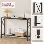 Tajsoon Industrial Console Table 41.8", 2 Tier Entryway Table with Storage Shelves, Narrow Sofa Table with Stable X-Frame, for Living Room, Hallway, Foyer, Office, Dark Grey - color: Dark Grey