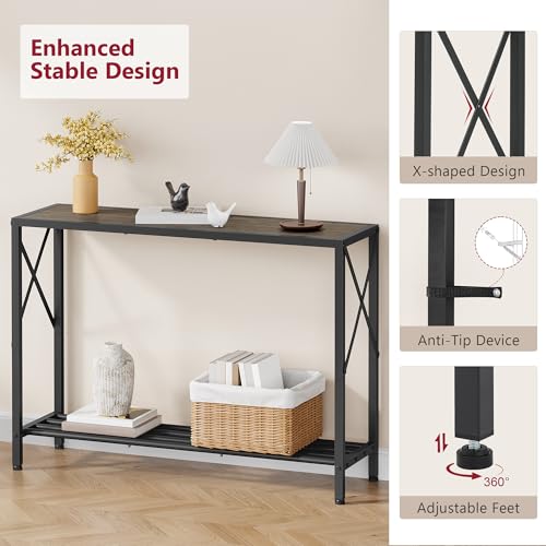 Tajsoon Industrial Console Table 41.8", 2 Tier Entryway Table with Storage Shelves, Narrow Sofa Table with Stable X-Frame, for Living Room, Hallway, Foyer, Office, Dark Grey - color: Dark Grey