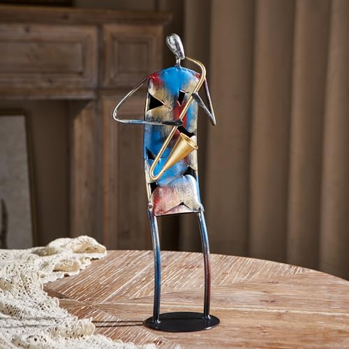 Modern Metal Musician Sculpture, Handmade Colorful Music Player Figurine, Abstract Iron Art Statue for Home Decor, Office Desk, Bookshelf, Living Room Decorations, Gift for Music Lovers (Saxophone) - color: Saxophone