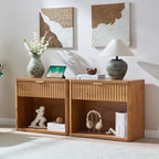 LEYAOYAO 31" Wide Fluted Nightstand with Charging Station, Oversized Extra Large 1 Drawer Night Stand with Golden Handle, Brown Wood Bedside Table Tall End Tables,for Bedroom, Living Room, Hallway - color: Brown, size: 1 Drawers