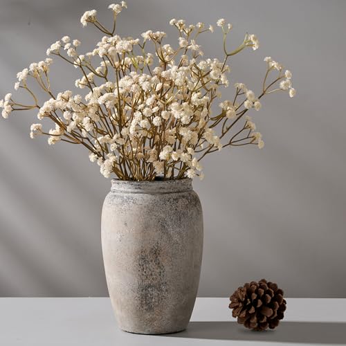 PORCER 8.2 Inch Ceramic Vase, Terracotta Rustic Vase Farmhouse Decorative Vase Boho Decor, Ceramic Vases for Home Decor, Living Room, Entryway, Floor, Holiday Wedding Christmas New Year Gifts - Gray - color: Gray- 8.2"