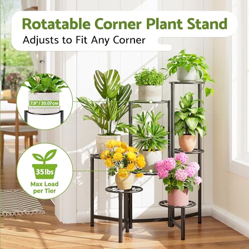 Plant Stand Outdoor,7 Tier Foldable Corner Tall Plant Shelf for Multiple Plants Flower Pot Holder Display Stand for Living Room Balcony Garden Patio -BlackS - color: BlackS, size: 7-Tiers