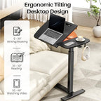 Overbed Bedside Table with Wheels,Tiltable Hospital Bed Table, Pneumatic Adjustable Overbed Table, Rolling Laptop Desk, Mobile Standing Desk for Bed, Couch, or Hospital Use - color: Black