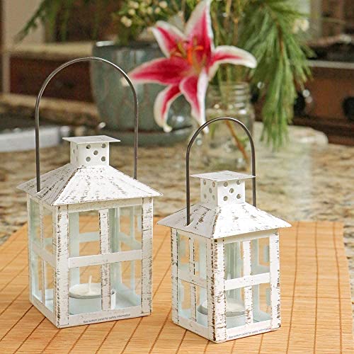 Kate Aspen Rustic Farmhouse Decor White Candle Holder Lantern Decorative (5 Inch), Wedding Decoration, Centerpiece Table Decorations, Home Decor, Shelf Decor, Fireplace Lantern - size: 5 inch White Decorative Lantern, style: One Lantern