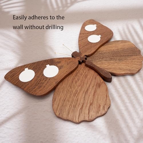 Telinego 2 Pack Handmade Wooden Butterfly Wall Art Hanging Decor Butterflies Wall Art Hanging Sculpture for Bedroom Bathroom Living Room Butterfly Home Decoration for Kids Baby Nursery Room Decor (Brown+Beige) - color: Brown+Beige
