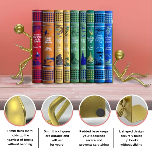 Ottimo Heavy Duty Metal Unique Office Desk Bookends for use as Bookshelf Decor, Home, Office or Kitchen Shelves. Unique, Cute and Decorative Book Stopper to Hold Books, Great Gift Idea (Gold) - color: Gold