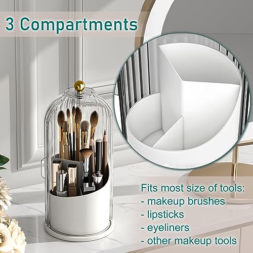 GAXmi Makeup Brush Holder with Lid Cosmetic Tools Organizer 360 Rotating Waterproof Dustproof Beauty Brushes Storage for Vanity, Transparent - color: Transparent