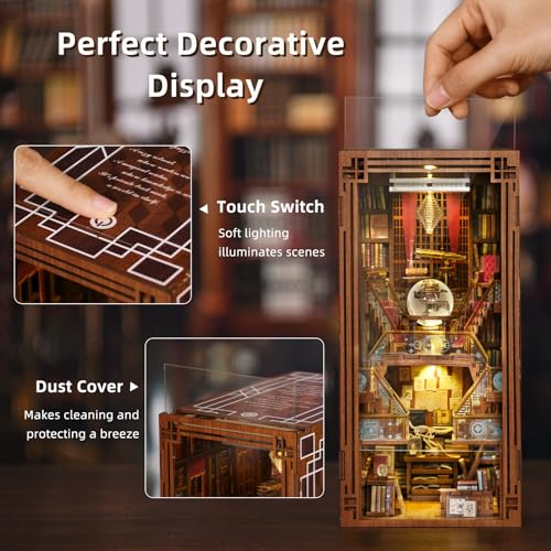 CCCDF DIY Book Nook Kit, DIY Miniature Dollhouse Booknook Kit, 3D Wooden Puzzle Bookend Bookshelf Insert Decor with LED Light for Teens and Adults (Beyond Library) - style: Beyond Library