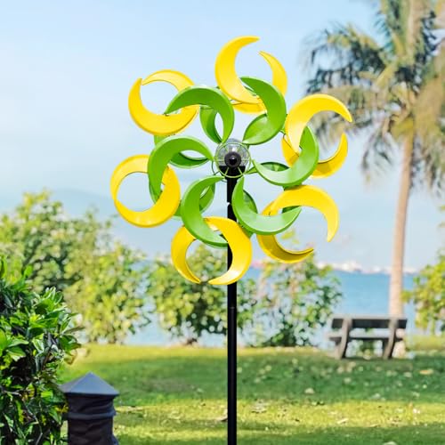 87" Wind Spinner Outdoor with Solar Light, Large Metal Wind Sculptures Spinners, Windmill for Garden Yard Patio Lawn Decor-Verdant Moon (23" W x 87" H) - size: Verdant Moon