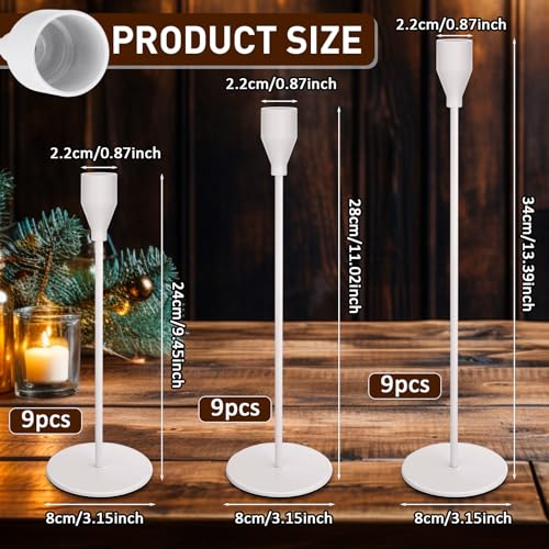 Potchen 27 Pack White Candles Holder, 9 Sets Metal Taper Candlestick Holders Fit 0.75 Inch Thick Pillar Candles, Vintage Modern Candle Sticks Centerpiece Decor for Wedding Home Dinning Anniversary - color: White