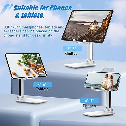 2 Pcs MT-6 Cell Phone Holder, Adjustable Angle and Height, Anti-Slip Silicone Pad, Foldable and Portable, Compatible with 4-8 Inch Devices(Green+White) - color: white&green