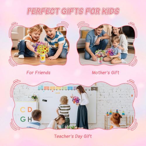Mostop Poke-in Art Flower Bouquet DIY Craft Kit for Girls Age 4-5 6-7 8-12, Mess-Free Button Felt Flower Making Set, Creative Activity Educational Birthday Gift Toys for 6-8 8-10 Year Old Kids