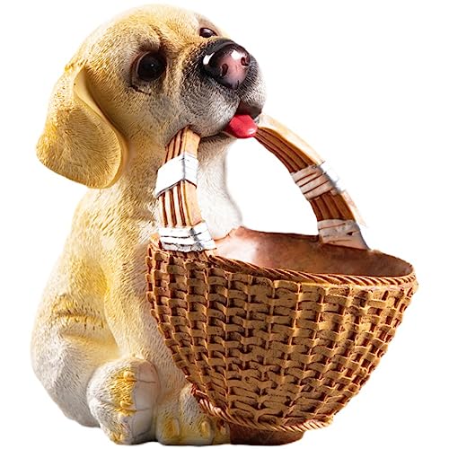H&W Dog Candy Dish,Cute Key Bowl for Entryway Table,Dog Basket Statue,Resin Animal Sculptures Home Desk Decorations,Unique Funny Key Holder Bowl,Sundries Container Storage Basket