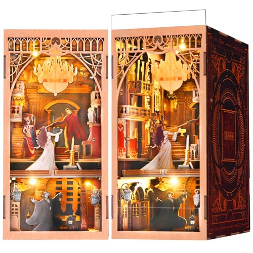 MiniCity DIY Book Nook Kit, Miniature Dollhouse Booknook Kit, 3D Wooden Puzzle Bookend Bookshelf Insert Decor with LED Light for Teens and Adults (Phantom of The Opera) - style: Phantom of The Opera