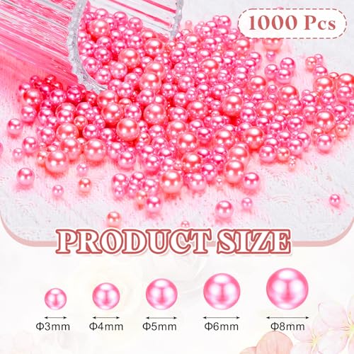 PATIKIL 1000 Pcs No Hole Pearls, 3mm 4mm 5mm 6mm 8mm Mini Round Faux Pearl for Art Crafts Jewelry Making Nail Vase Filler Birthday Wedding Party, Pink - color: Pink