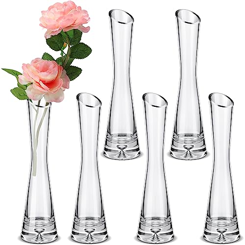 Lallisa 6 Pcs Glass Bud Vases for Centerpieces Maria Modern Clear Small Skinny Decorative Single Flower Bud Vase for Wedding Party Event Home Office Decoration(7.87 Inch,Transparent Color) - color: Transparent Color, size: 7.87 Inch