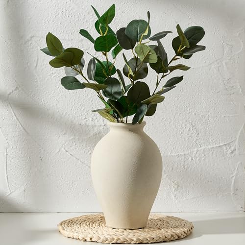 SIDUCAL Ceramic Vintage Flower Vase | 9 Inch Large Pottery Rustic Farmhouse Boho Vase for Home Decor, Table, Living Room, Bathroom, Coffee Desk, Shelf, Mantel Decoration, Wedding, White - color: 1009-white