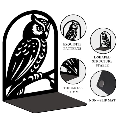 1 Pair Metal Bookends for Shelves, Owl Bookshelf Decor Heavy Duty Book Ends Book Stoppers for Office, Desk, Shelf, Room 3.5"x4.7"x7.1" Book Holders for Shelves Tall Bookends - style: Owl