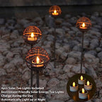 Solar Pathway Lights Outdoor, Rust Iron Ball Candle Holder Stake with Flickering Solar Powered Tea Lights, Perfect Decorative Garden Lighting for Yard Lawn Patio Landscape Decor Outside-4Pack - style: 4PK Stake Lights