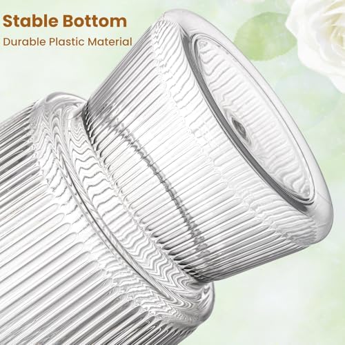 Tlence 12 Pack Clear Plastic Flower Vases, 6.3" Small Ribbed Fluted Glass-Like Vase, Decorative Modern Ripple Hydroponic Plant Vase with Base for Table Centerpieces Home Decor Wedding Decoration