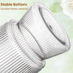 Tlence 12 Pack Clear Plastic Flower Vases, 6.3" Small Ribbed Fluted Glass-Like Vase, Decorative Modern Ripple Hydroponic Plant Vase with Base for Table Centerpieces Home Decor Wedding Decoration