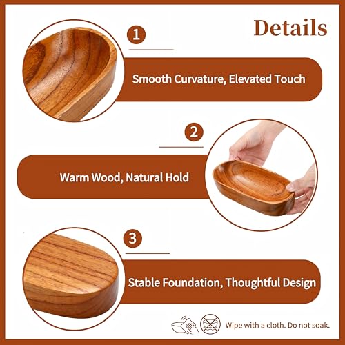 Mechi 4 Pack Decorative Oval Wood Bowl, 7 Inch Long Handcrafted Wooden Boat Bowl, Small Entryway Catchall Tray Holder for Snack, Sauce, Jewelry, Ring, Key, Remote, Home Decor, Table Centerpiece