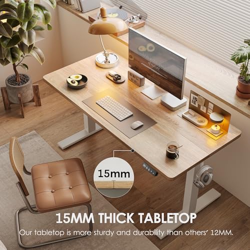 TIQLAB Standing Desk 63 x 24 inch, Electric Height Adjustable Desk with Splice Board, Sit Stand Desk Computer Table for Home Office, White Frame/Maple Top - color: Maple, size: 63*24 inch