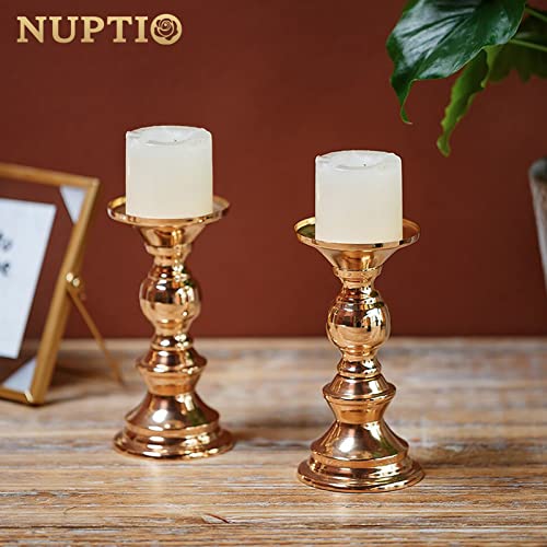 Nuptio Pillar Candle Holders, Wedding Centerpieces Metal Candle Holder Candles Stand Decoration Ideal for Weddings Special Events Parties Living Room (2 Pcs, Gold) - color: Gold, size: 2 Pcs