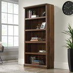 Sauder 5 Tier Book Shelf Wooden Bookcase Multipurpose Bookshelf for Home Office, Living Room, in Grand Walnut - color: Grand Walnut