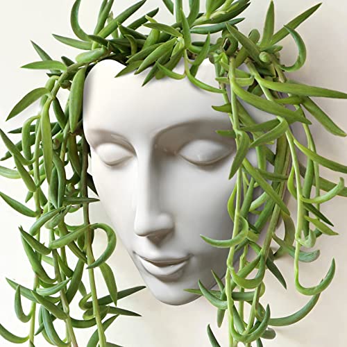 Face Vase,Ceramic Female Form Vase,Modern Sculpture White Planter Pot,Human Face Dried Flower Shaped Vase,Wall Hanging Plant Pot for Home Decor Centerpieces, Office or Outdoor Hanging Decor - color: White