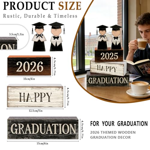 2026 Graduation Table Decorations Class of 2026 Senior Tiered Tray Decor Wooden Block Signs Farmhouse Congrats Grad Tabletop Party Centerpiece for Tables Wooden Sign for Home Decor - style: graduate