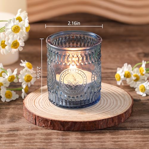 MATAHUM 12 Pcs Blue Votive Candle Holder, Glass Tealight Candle Holders for Wedding Table Centerpiece, Home Decor, Birdal Shower, Party - color: Blue, size: 12pcs