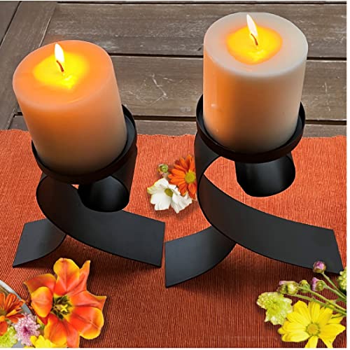Lily’s Home Contemporary Scrollwork Pillar Candle Holders, Steel, Black Iron Candle Stands, Set of Two. Candles NOT Included - color: Contemporary Scrollwork
