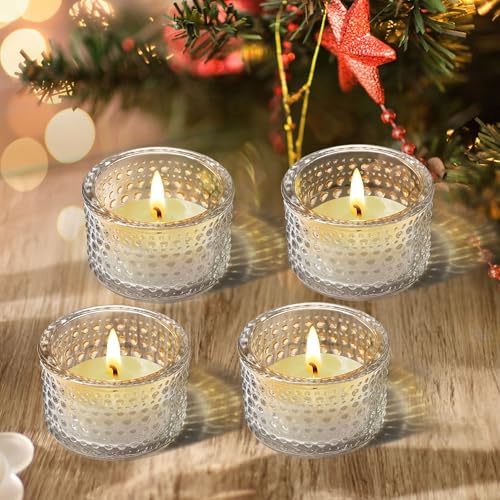 JOYIT Clear Votive Candle Holders Bulk Set of 4, Tealight Candle Holder for Wedding Table Centerpiece, Glass Small Candle Holders for Birthday Party, Valentine's Day, Home Decor (2''X 1.4'') - color: Embossed_clear