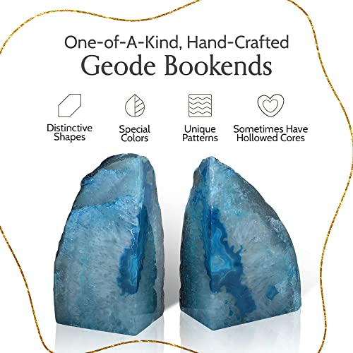 Nature's Decorations Agate Bookends - A Quality Teal Geode with Non-Skid Rubber Bumpers for Shelves, Office, Home Decor - Heavy Duty Cool Crystal Stone (2-3 LB) - color: Teal, size: A Grade 2 - 3 Lbs