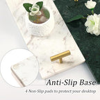 LIN CHUAN Marble Napkin Holder,Guest Towel Holder Tray,Marble Tray for Bathroom & Kitchen Countertop with Brass Handles,Paper Hand Towel Holder,White