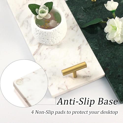 LIN CHUAN Marble Napkin Holder,Guest Towel Holder Tray,Marble Tray for Bathroom & Kitchen Countertop with Brass Handles,Paper Hand Towel Holder,White