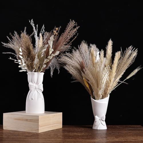Frosted Porcelain Floral Handmade Vases,Frosted Ceramic vases,Geometric Ceramic Flower Vase for Modern Home Decoration and high-end Wedding,Matte Frosted Texture Bud Flower Vase (2pcs Set) - color: 2pcs Set