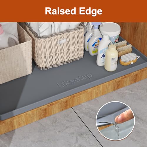 ukeetap Extra Thick Silicone Mat Waterproof with Raised Edge 22" x 19", Under Sink Mat for Kitchen & Bathroom, Kitchen Cabinet Liner, Multi-Purpose for Storage & Protection, Gray - color: Gray, size: 22" x 19"
