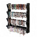 4-Tier Wooden Bracelet Holder Wall-Mounted – Black Jewelry Display Stand for Bracelets, Bangles, Watches– Rustic Wall Jewelry Organizer for Home, Store, or Craft Show – Bracelet Display Rack - style: Wall-Mounted–Black