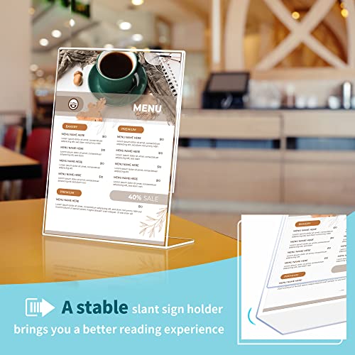 Annecy Sign Holder 8.5 x 11, 12 Pack, L Shape Plastic Clear Sign Stand for Display, Double-Sided, Slanted Back Design, Wide Use Plastic Material