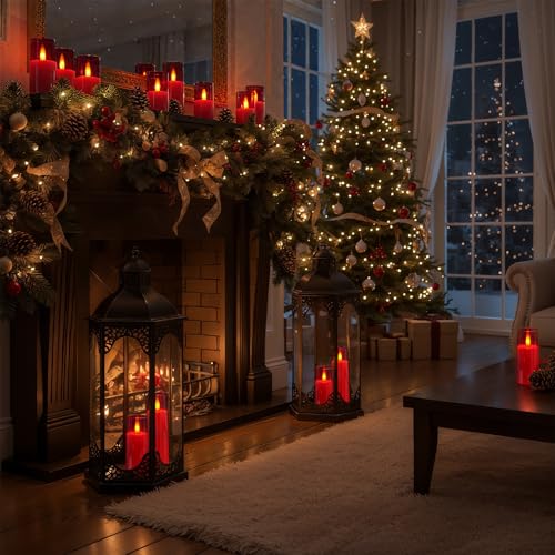 Homemory Decorative Flameless Candles, Battery Operated Candles with Remote & Timer, Flickering Led Pillar Candles, Plexiglass, Red, Pack of 9, D2.2 xH 5" 6" 7" - color: Red