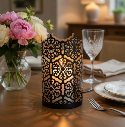 Hosley's Set of 2 Flower 7" High Cut Bronze Candle Holder & Lantern. Ideal for Use with Hosley Highly Scented Candles, Jar Candles. Can be Used as a Decorative Centerpiece in Your Living/Dining Room - color: Bronze 2 Pack, size: 7 inch High