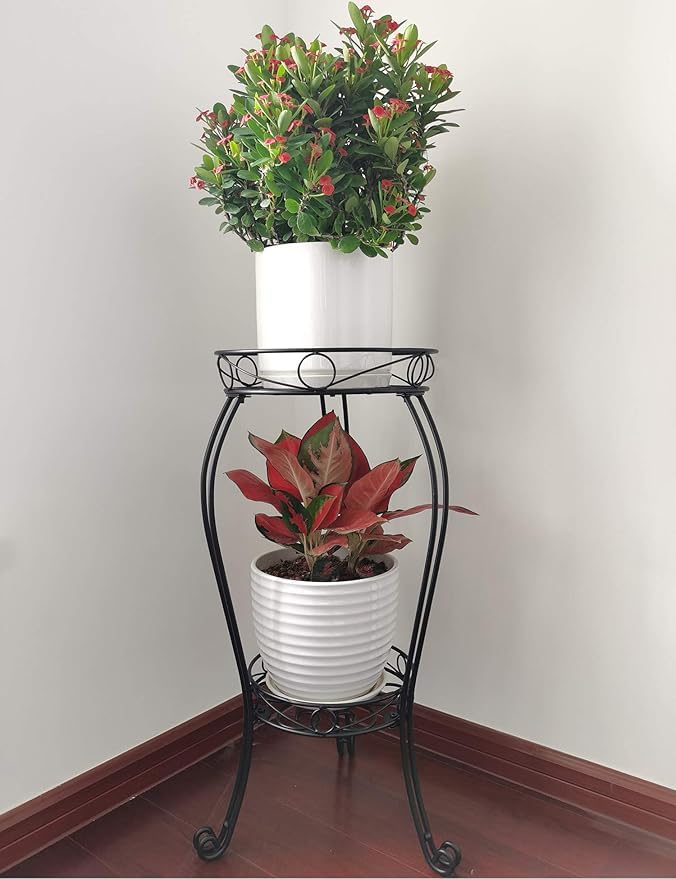28.4 inches Tall Metal Plant Stand 11.8 Dia for Indoor or Outdoor use,2 Tier Heavy Duty Flower Pot Stand Rack 11.8 inches Diameter Holds Big Heavy Plants,Black (28.4 INCHES TALL) - size: 28.4 INCHES TALL