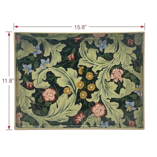 15.8" x 11.8" Dark Green Plastic Serving Tray with Handles, Vintage Acanthus Leaf & Flower Pattern with Gold Trim, for Ottoman, Coffee Table, Vanity - color: Vintage Acanthus Leaf & Flower Pattern