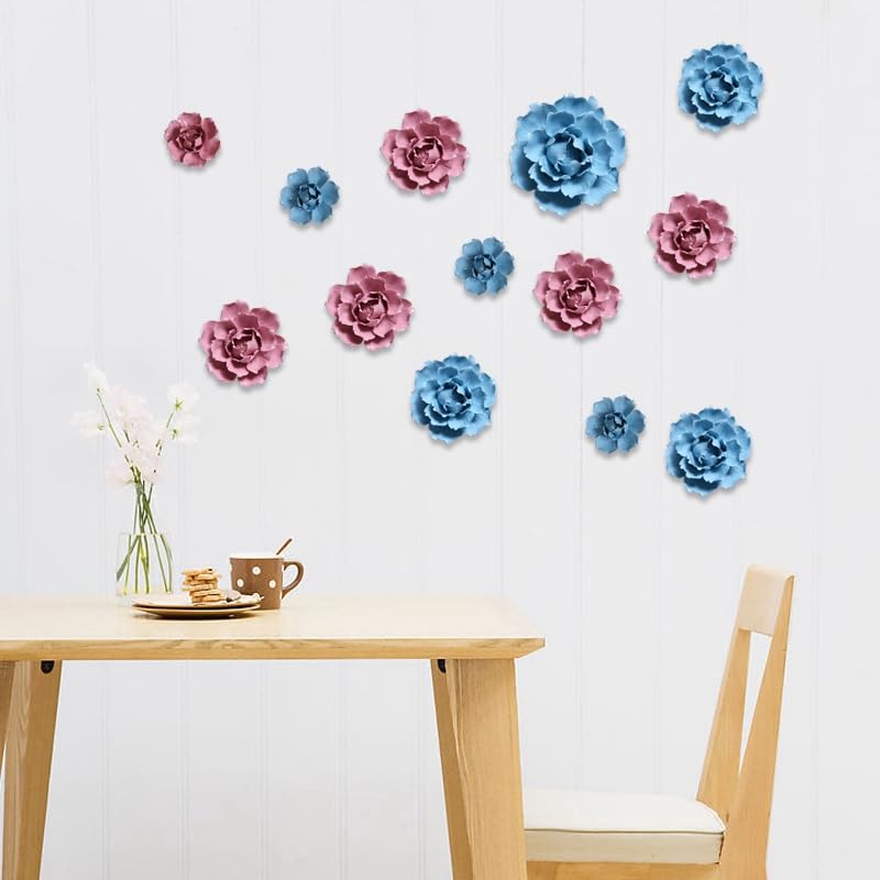 Handmade Ceramic Wall Flower Porcelain Decorative Flowers 3D Wall Hanging Decor for Living Room Bedroom,Blue Peony 4.72''(Large) - color: Blue, size: Large