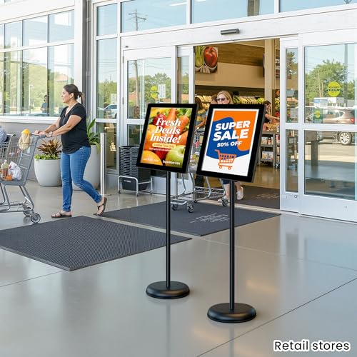 2 Pack Sign Holder Stand 8.5x11 Inch - Pedestal Floor Standing Sign Holder with Adjustable 360° Rotating Plastic Frame, Standing & Poster Sign Stand for Business, Mall, Schools, Restaurants - color: Black, size: Sign Holder Stand 8.5x11 – 2 Pack