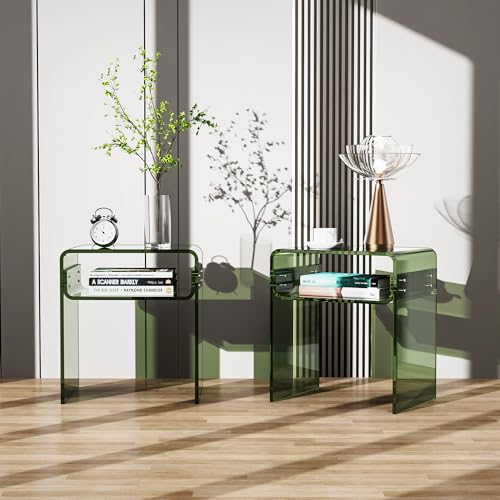 Clear Acrylic End Table 2-Tier Bedside Nightstand for Living Room Bedroom (1, Green Double) - color: Green Double