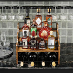 KLM 4-Tier Wood Display Shelf, Black Modern Bottle Organizer, Countertop Bar Stand for Liquor, Coffee Syrup, (Brown) - color: Brown